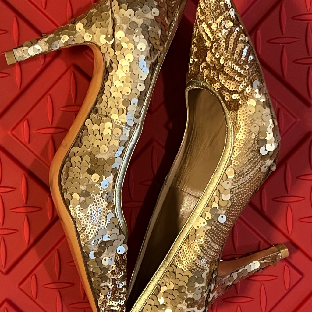 Anine Bing Gold Sequin Heels Pumps Shoes Sequins 37 6.5 7 Brand New